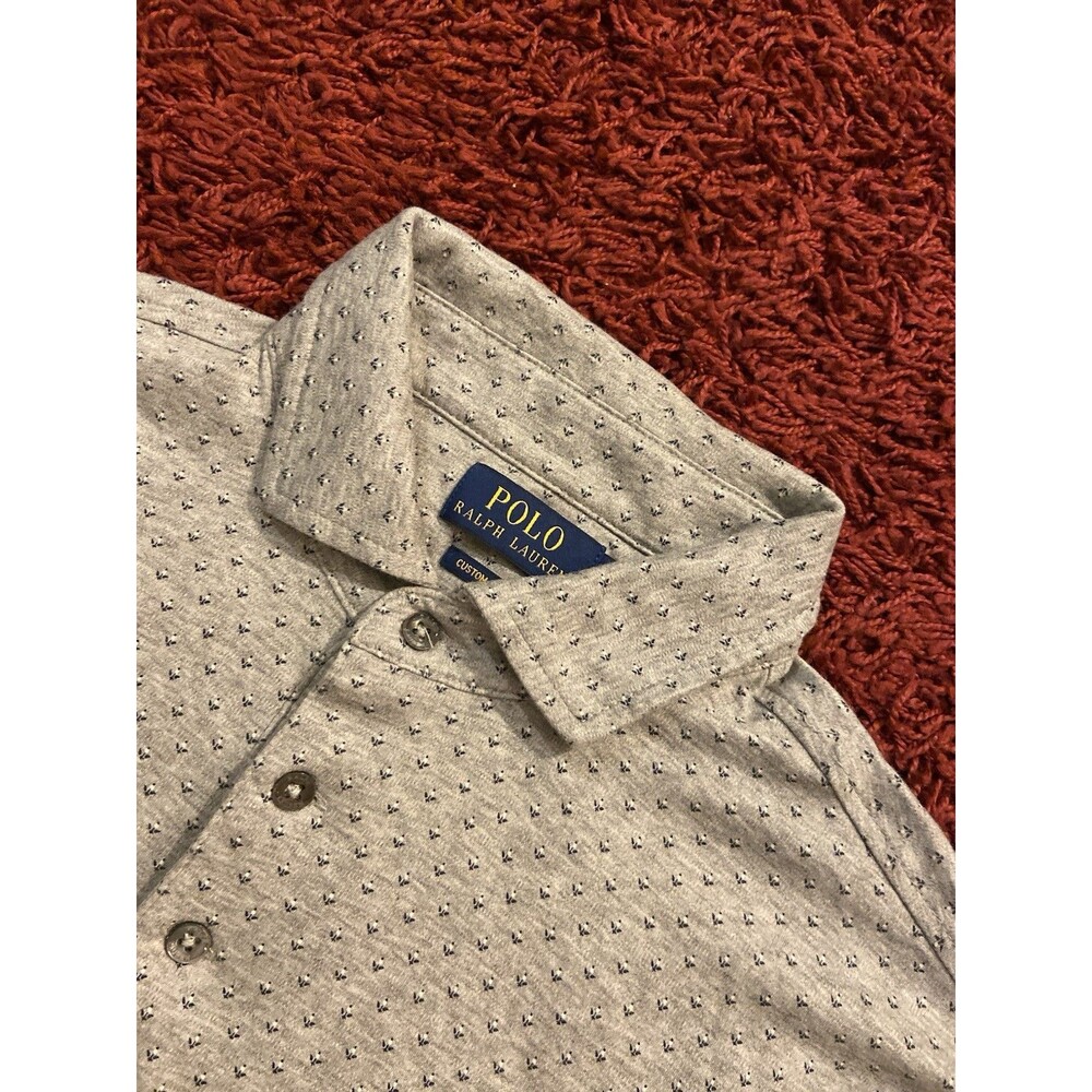 Polo Ralph Lauren Polo Shirt Mens Medium Long Sleeve Slim Fit Gray Flash PONY